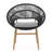 Outdoor Wicker Papasan Style Dining Chair with Teak Legs and Dark Faux Rattan, Set of 2, Weather-Resistant and Comfortable