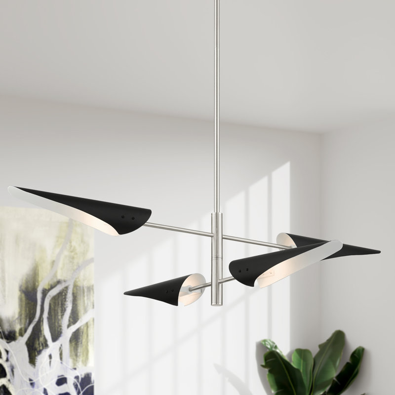 Lustre linéaire moderne unique à 4 lumières Cortina, Nickel brossé, Noir