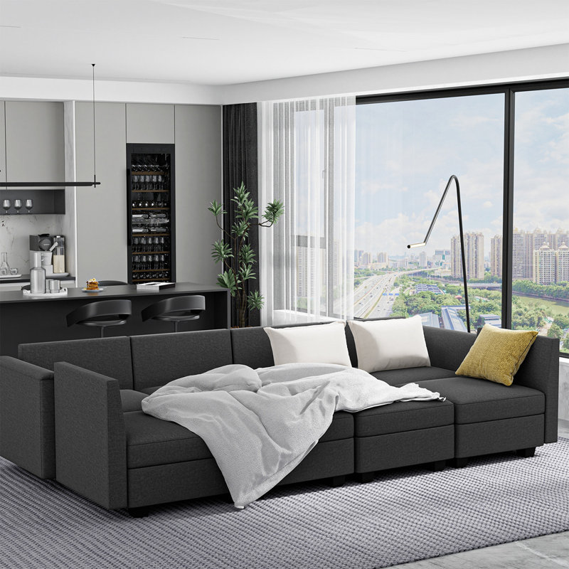 Canapé modulaire moderne à 6 places avec 2 repose-pieds, canapé convertible en U avec rangement, canapé modulaire confortable