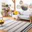 Tapis ivoire / bleu marine en coton tissé à plat à la main Addilyn-981605386