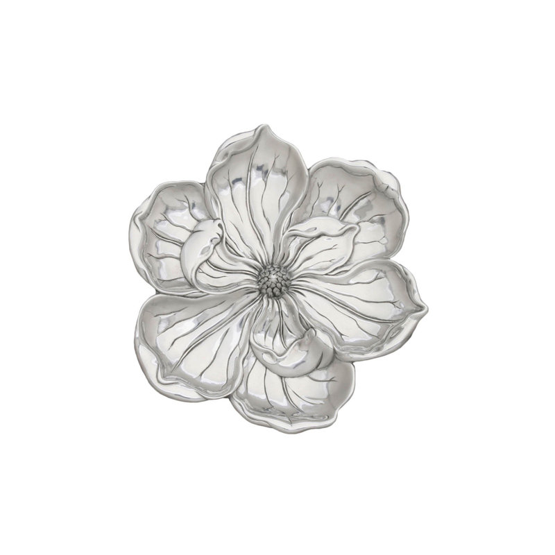 Magnolia Blossom Shaped Polished Aluminum Serving Tray