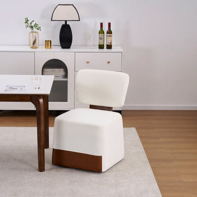 Chaise de salle à manger rembourrée en lin avec roulettes, ivoire