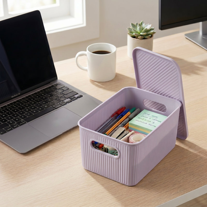 Panier en plastique nervuré, H 5 po x l 7 po x P 10,5 po, Lilas, 2