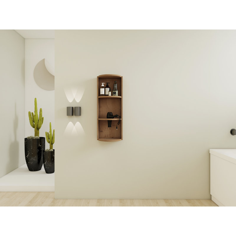 12" Bathroom Wall-Mounted Storage Rack, Float Mounting Design, Imitative Oak