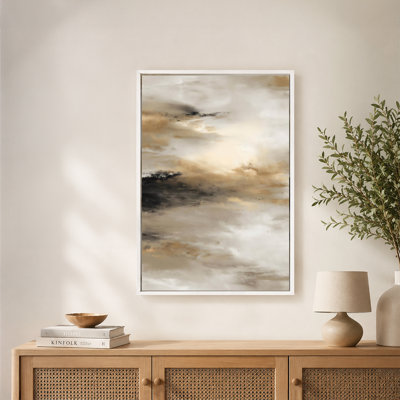 Warm Tone Abstract Clouds Canvas Wall Art with Floating Frame, Ready to Hang