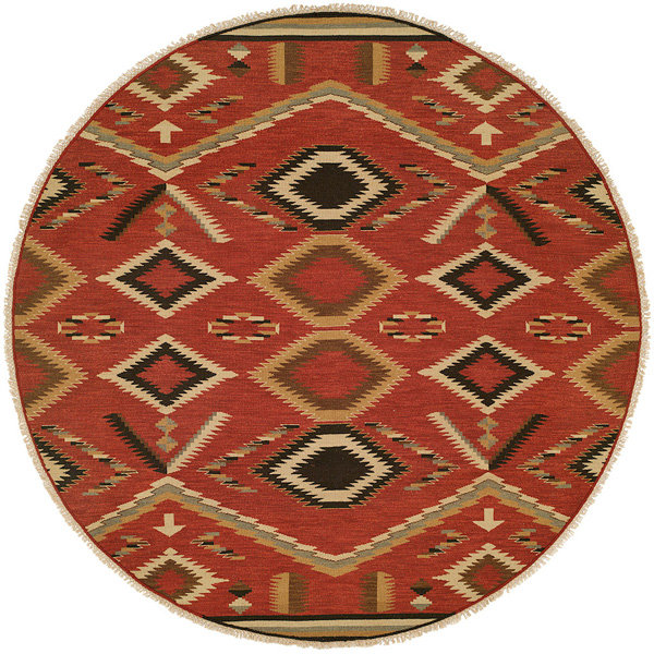 Tapis rouge en laine tissé à la main Southwestern, Rectangle 4 pi x 8 pi