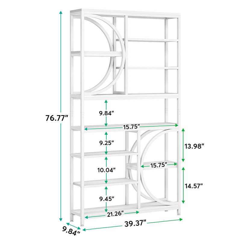 195cm H x 100cm W Stainless Steel Geometric Bookcase, White