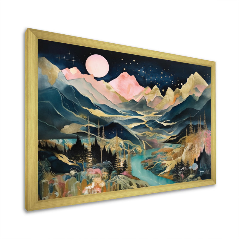 Ruisseau à travers les montagnes - paysages abstraits, art mural, Cadre doré à une seule photo, H 24 po x l 32 po x P 1 po