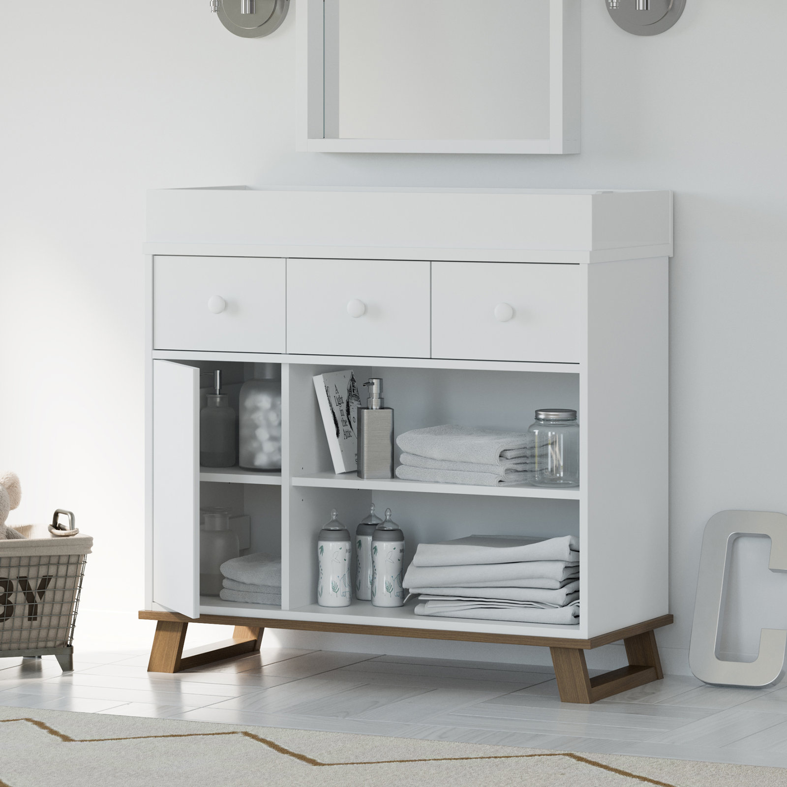 Equinox Convertible Standard Nursery Furniture Set, White/Vintage Driftwood