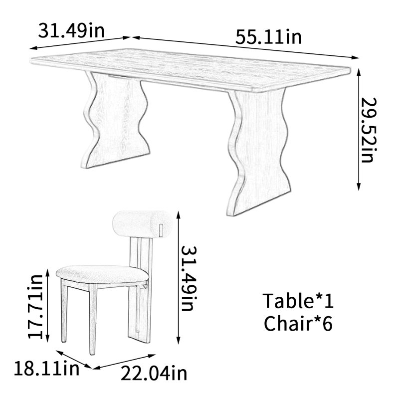 Retro Simple Design Rectangular Dining Table Set, 29.52"H x 55.11"L x 31.49"W