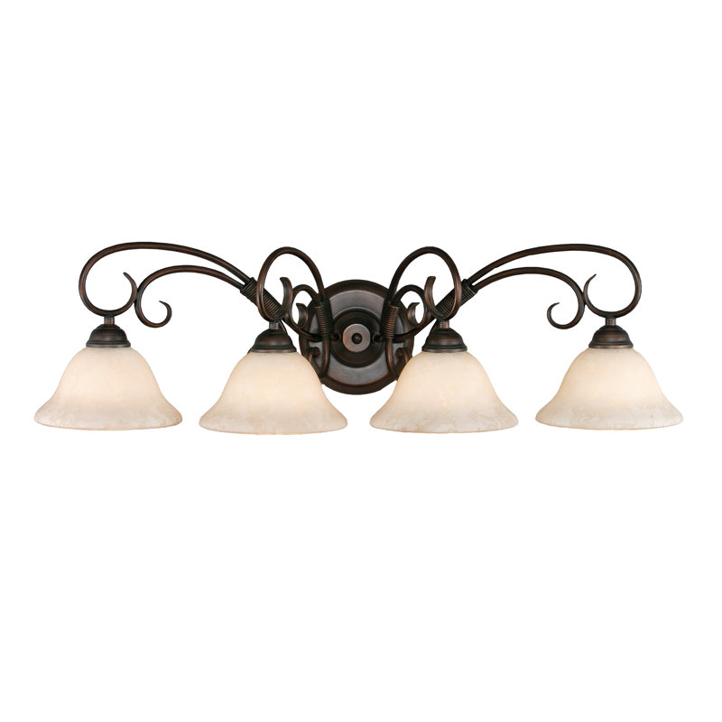 Karcher 4 - Light Dimmable Vanity Light, Rubbed Bronze, Tea Stone Glass