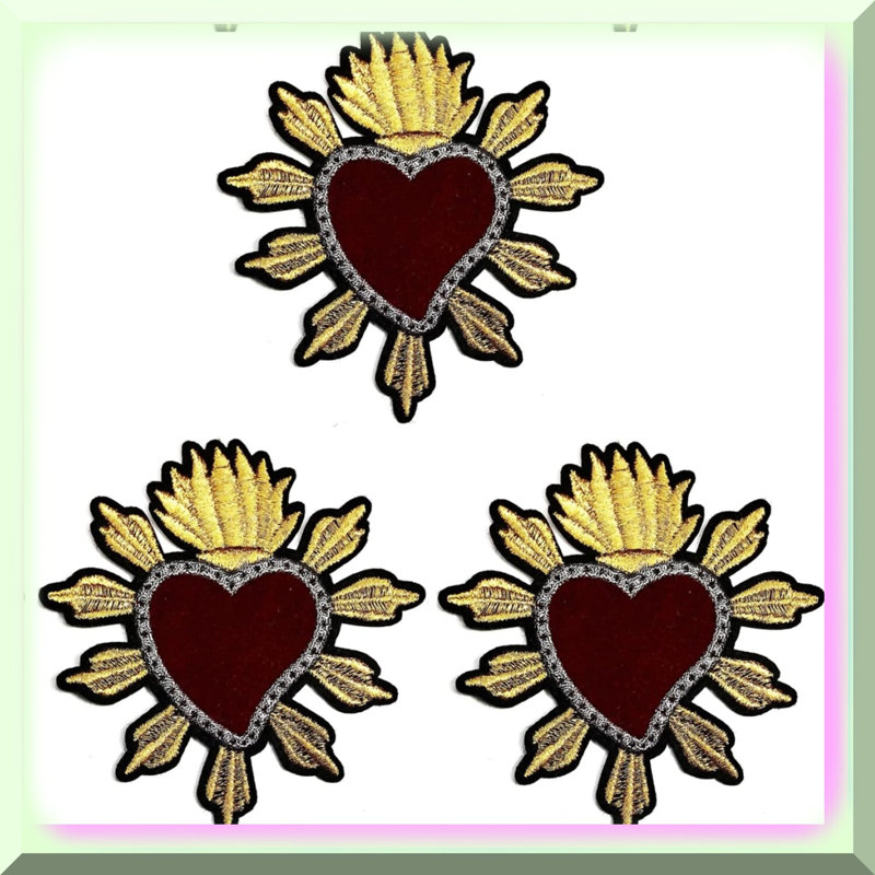 3pcs Red Heart Embroidery Patches Set