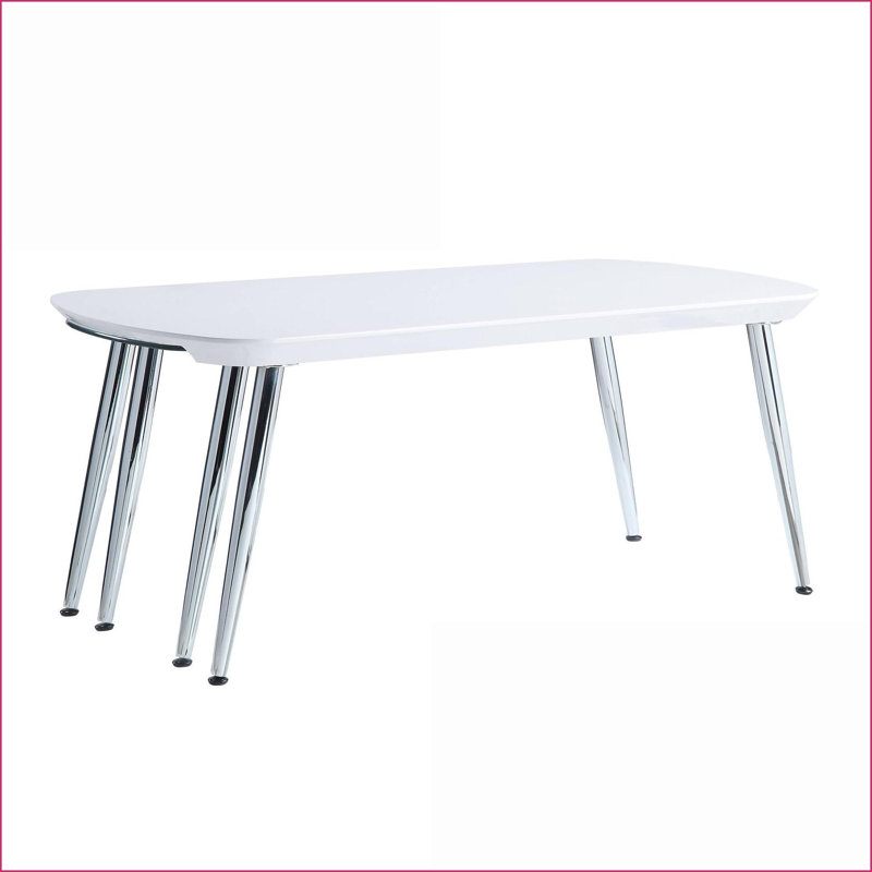 Patine blanche Table basse chromée avec plateau coulissant - Centre de table de salon moderne et peu encombrant