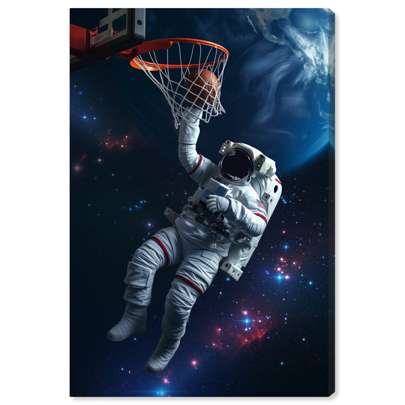 «Astronaut Basketball Canvas», art moderne par Notoriart, Toile tendue, H 15 po x l 10 po