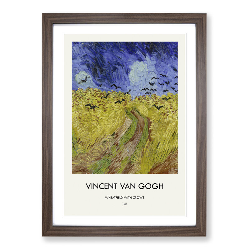 Wheatfield with Crows by Vincent Van Gogh - Picture Frame Art Prints, Walnut Framed, 48cm H x 36cm W x 2cm D