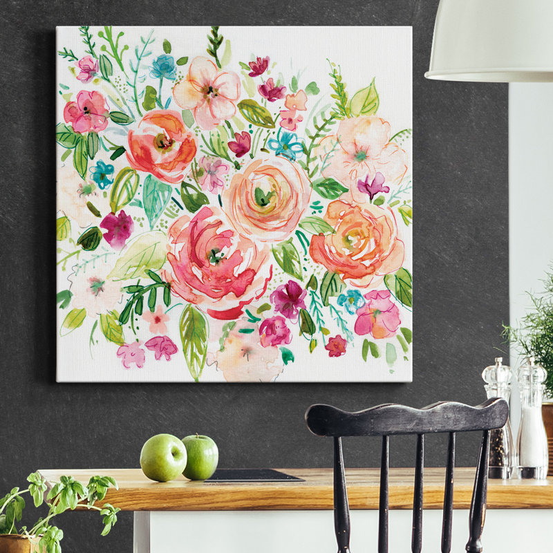Jardin illustré - reproduction d'art sur toile tendue, H 32 po x l 32 po x P 1 po