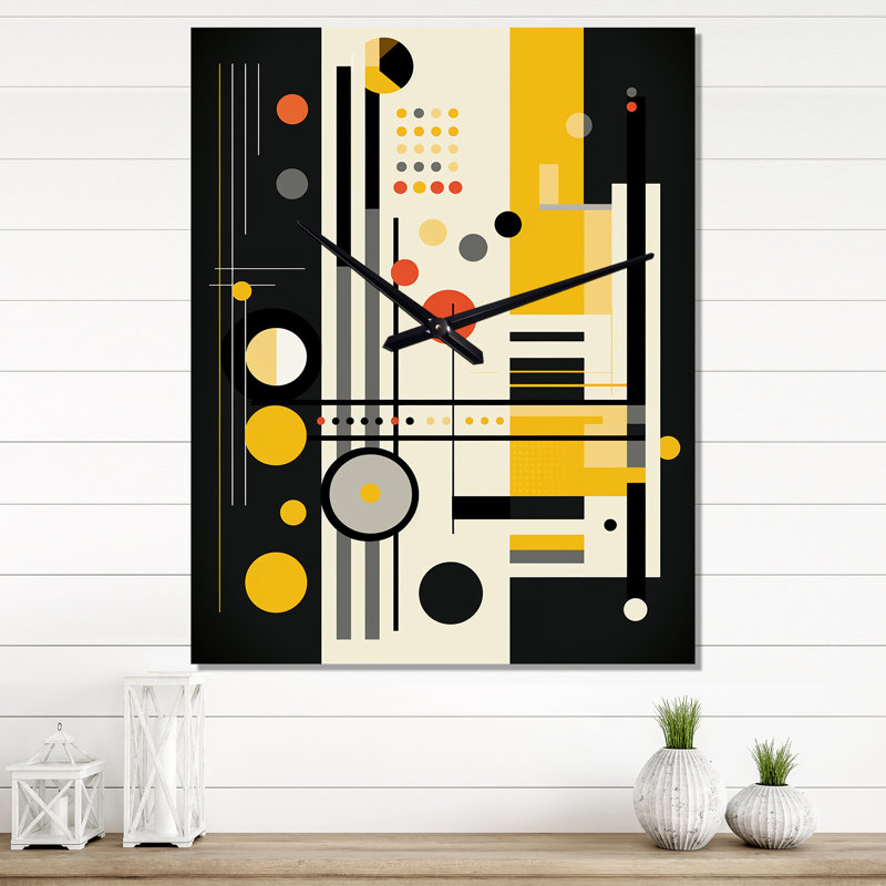 Paradise Of Sound Retro Abstract Yellow - I - Très grandes horloges murales géométriques modernes, H 32 po x l 24 po x P 1 po