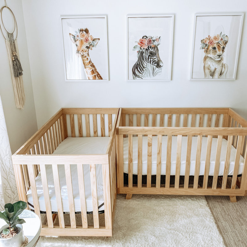 Natural Wood 3-in-1 Convertible Crib with Adjustable Mattress Base