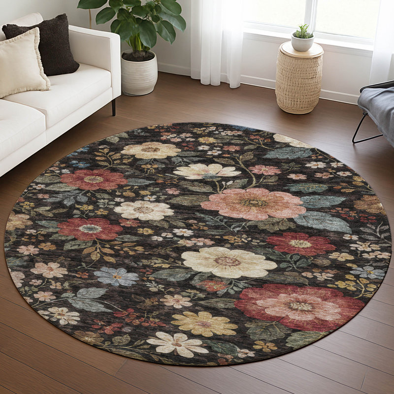 Machine Washable Indoor/Outdoor Chantille ACN2942 Floral Rug, 8' Round