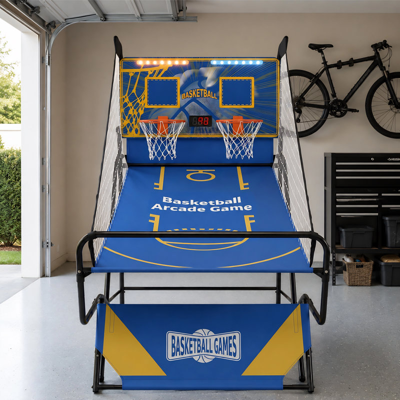 Jeu d'arcade de basketball pliable à deux coups avec tableau d'affichage à DEL, 4 balles et pompe