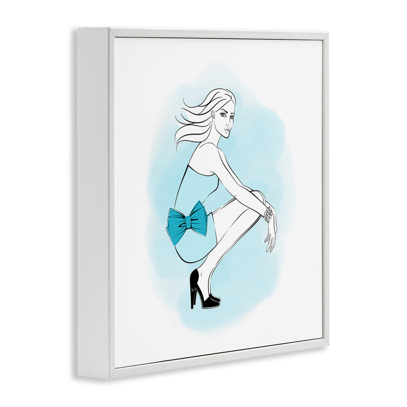 «Girl with Blue Bow Grey», estampe numérique de Martina Pavlova, Giclée encadrée blanc bord de mer, H 24 po x l 24 po