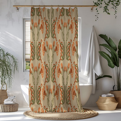 Tan Floral Deco Shower Curtain
