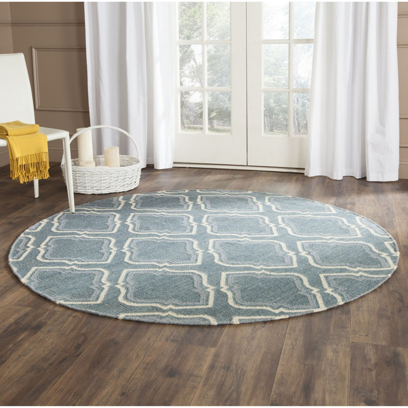 Emek Hand Woven Flat Weave Wool Geometric Rug, Round 6'
