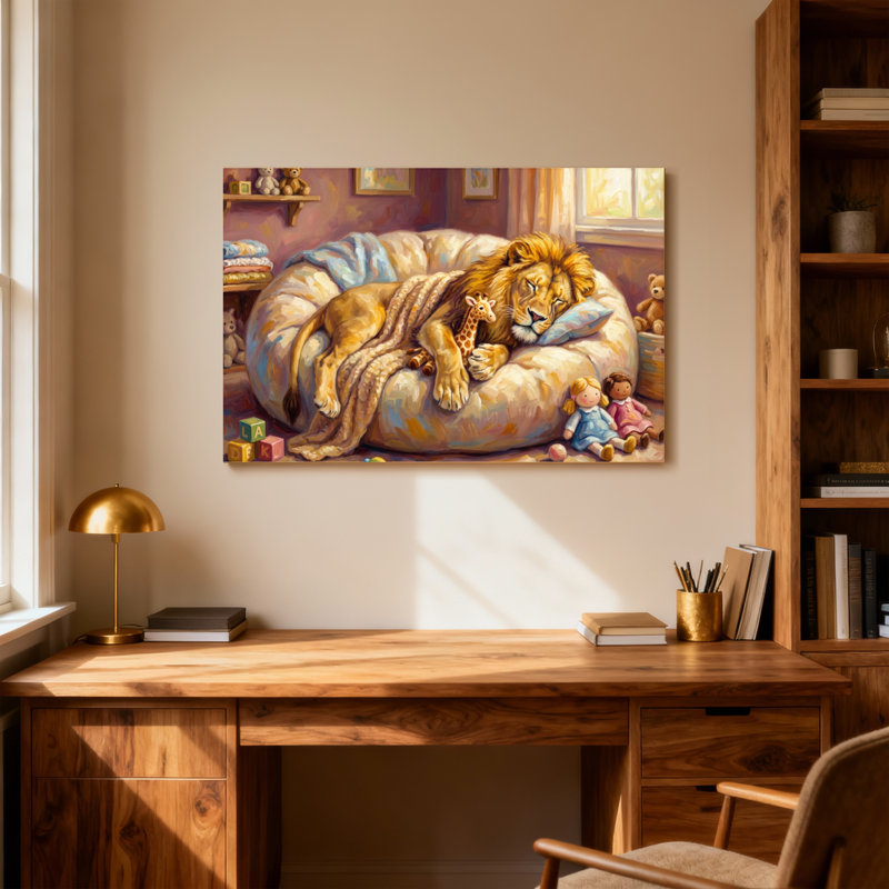 Animaux animaux dormant avec une girafe dans la chambre d'enfant, 24" H x 36" W