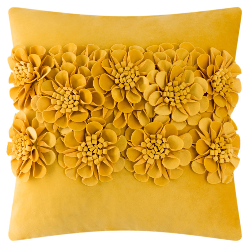  3D Flower Throw Pillow Cover Handmade Appliqued Accent Pillow Case Bed Cushion Cover, Yellow