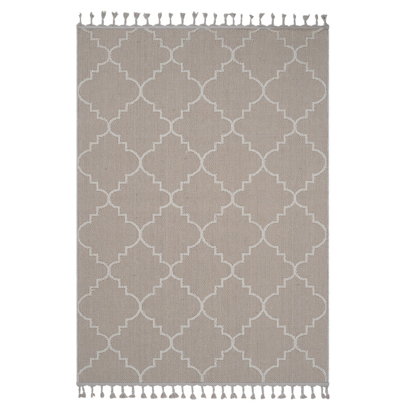 5X7 Ivory /Trellis Indoor/Outdoor Area Rug, Rectangle 5'3" x 7'6"