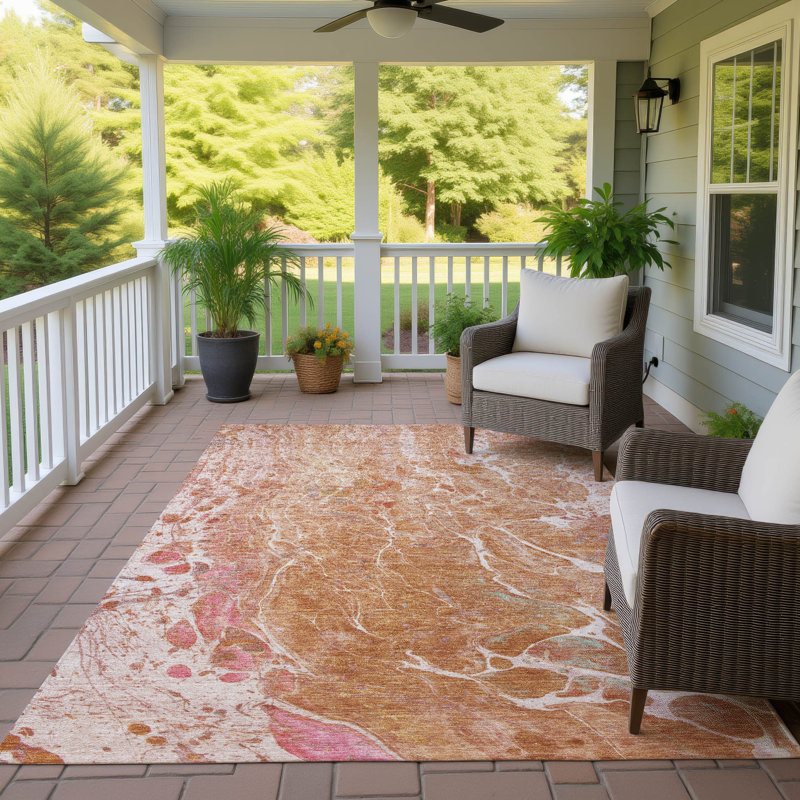Machine Washable Indoor/Outdoor Chantille ACN2731 Abstract Rug, 3' x 5', Salmon