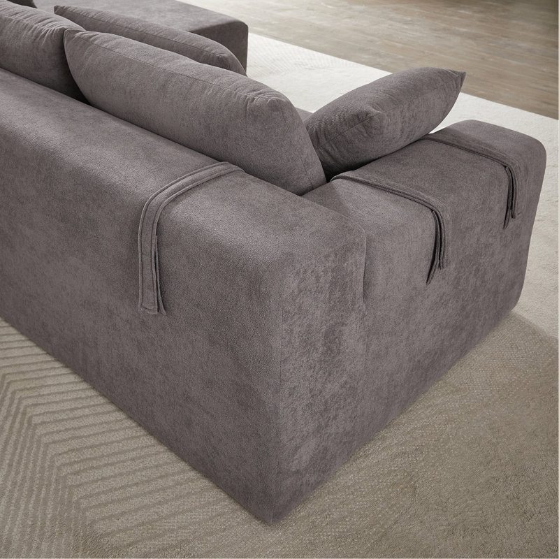 Canapé modulaire en chenille moderne, en forme de L 108 po, 6 coussins, modulaire en L, gris, option de sièges spacieux, Gris