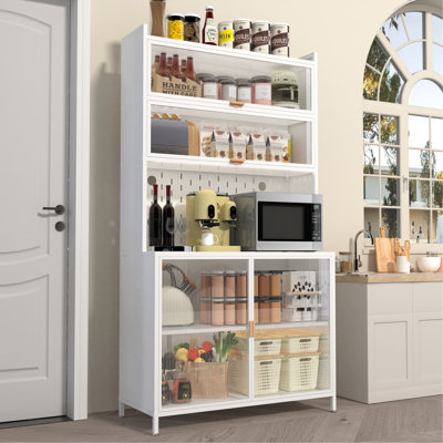 Armoire de cuisine, porte rabattable à 6 niveaux avec garde-manger en métal perforé, huche anti-basculement pour la cuisine, la salle à manger et le salon