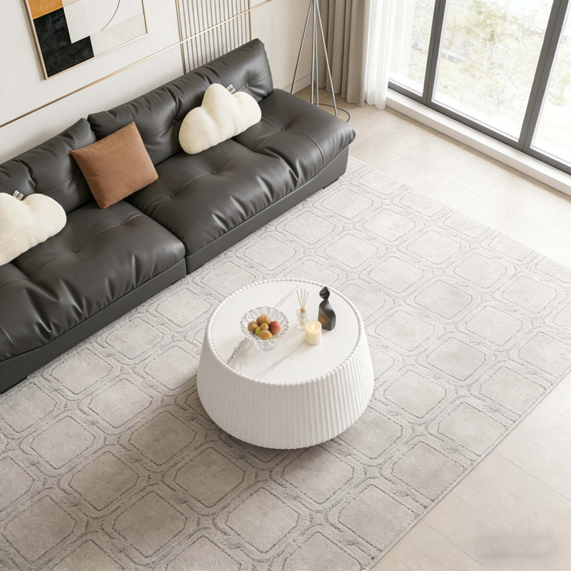 Table basse en cuir fritté clair, H 16,53 po x L 26,77 po x l 26,77 po, Blanc, crème