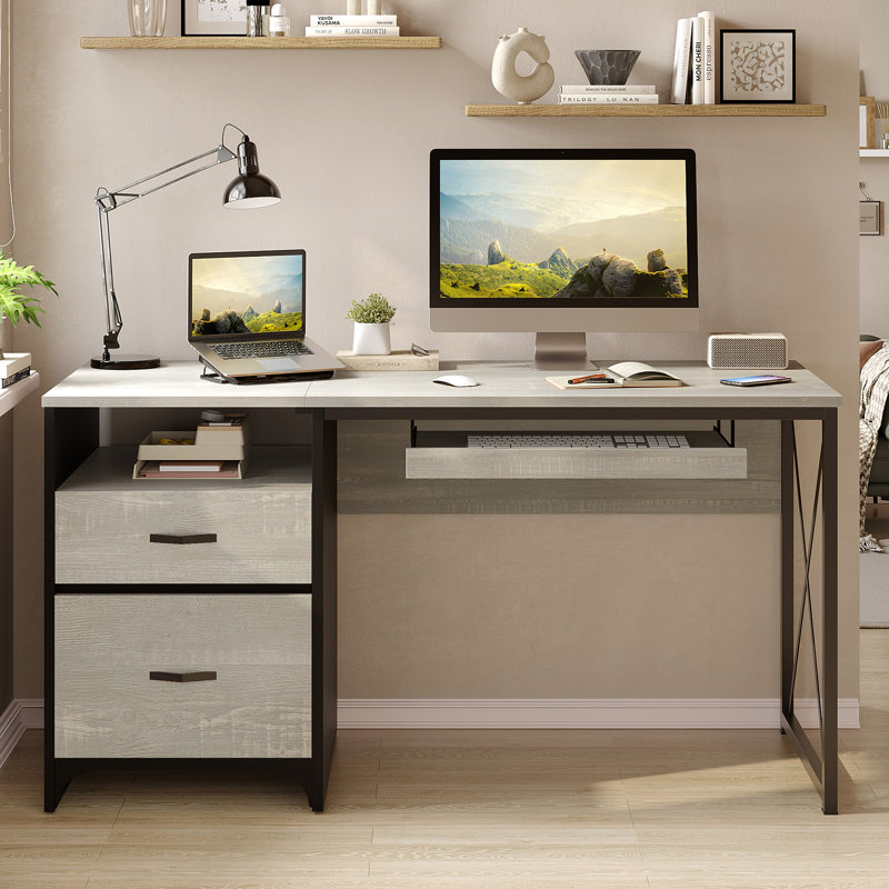 Bureau d'écriture avec plateau pour clavier Labelle, Blanc délavé