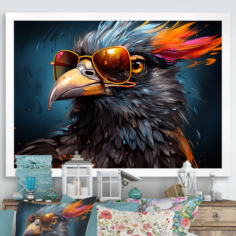 Cool Bird Abstract Aviators sur toile, Cadre simple blanc, H 30 po x l 40 po x P 1,5 po