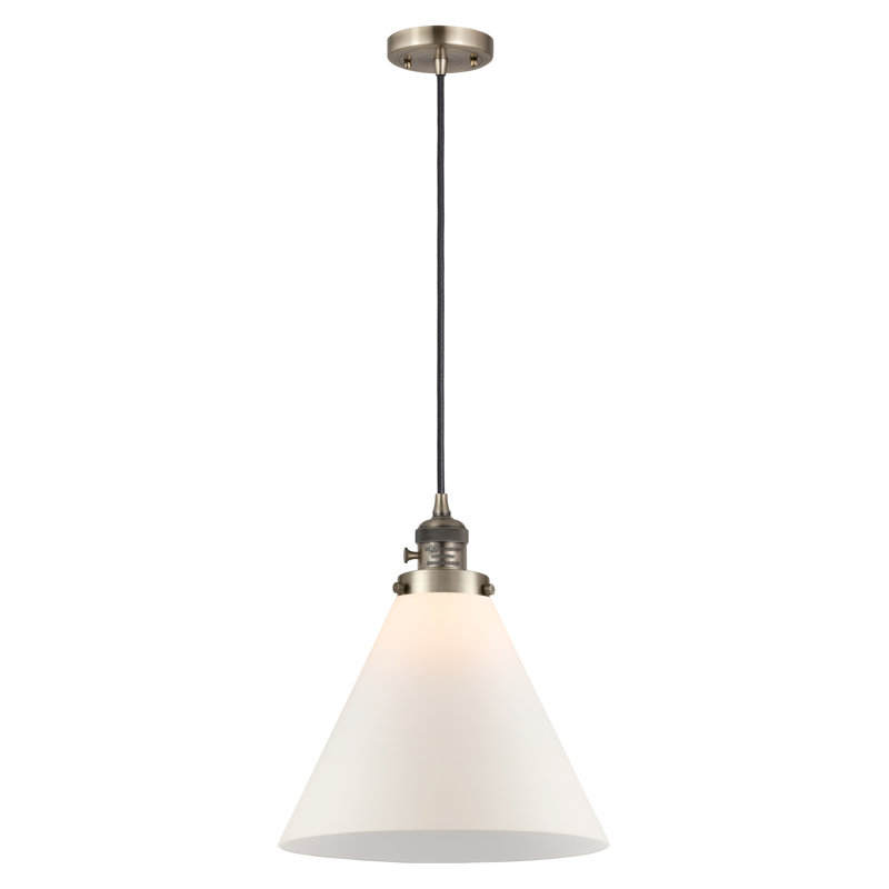 Luminaire suspendu en forme de globe à 1 lumière Anelyse, H 14,13 po x l 12 po x P 12 po, Blanc mat, Laiton antique