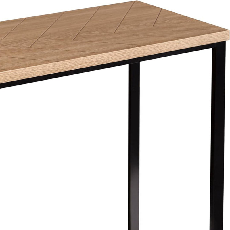 Console moderne avec plateau en bois naturel et pieds en métal noir