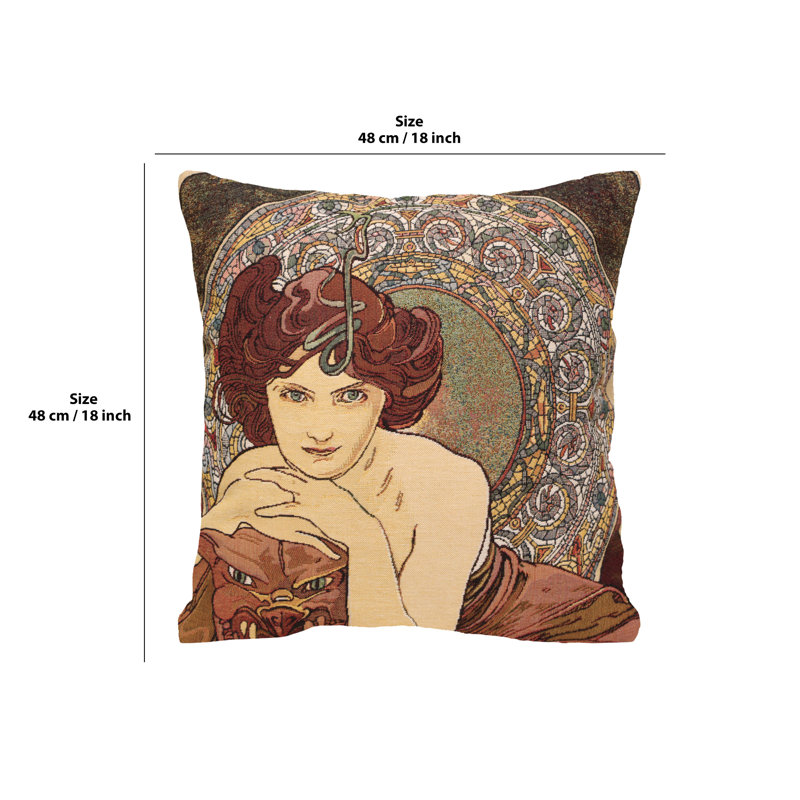 Mucha Emeraude I European Cushion Covers, Yellow Woman 2