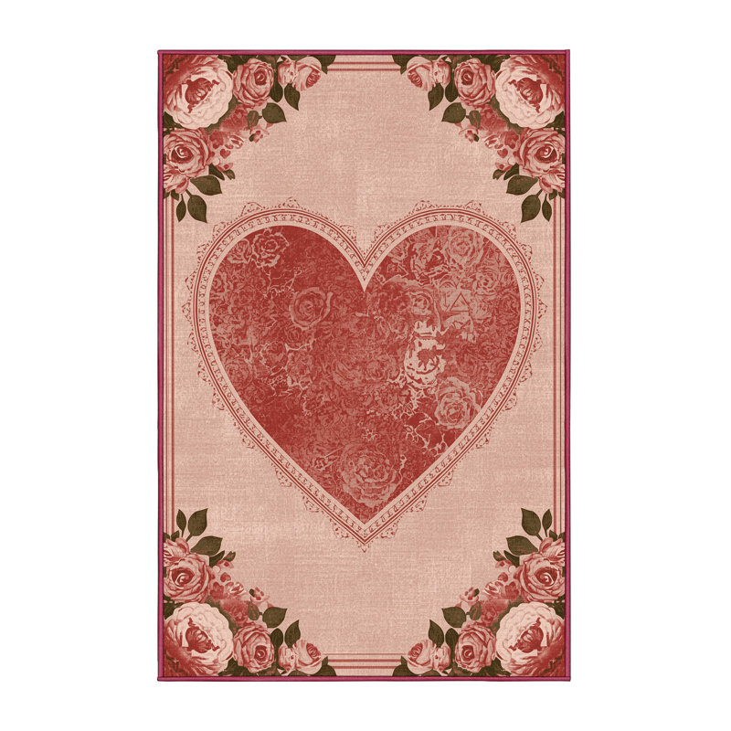 Tapis beige moderne et contemporain lavable à la machine Ritner Valentines, 2x4