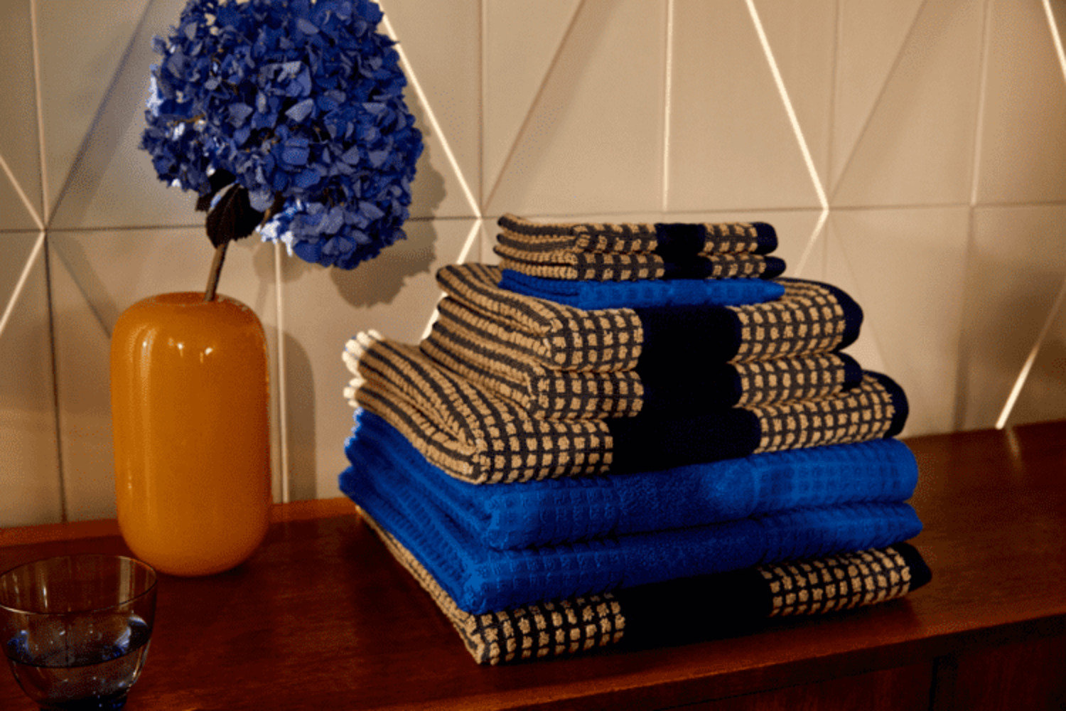 Reinetta Check Cotton Bath Towel, Blue/Sand