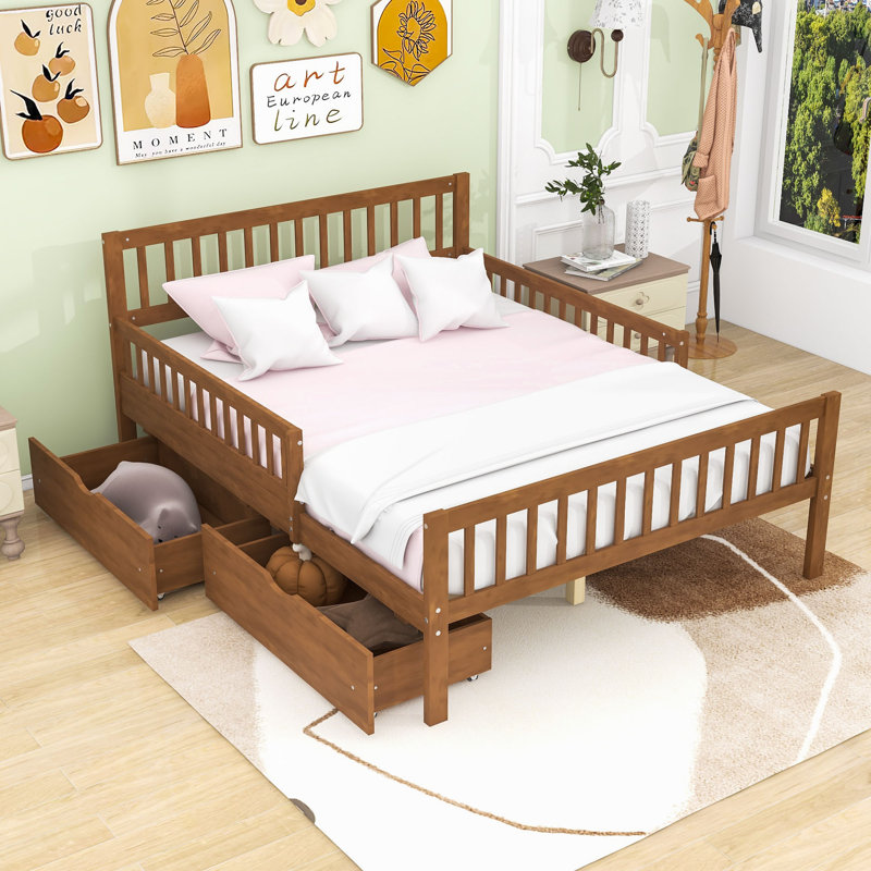 Lit plateforme en bois avec 2 tiroirs, Double