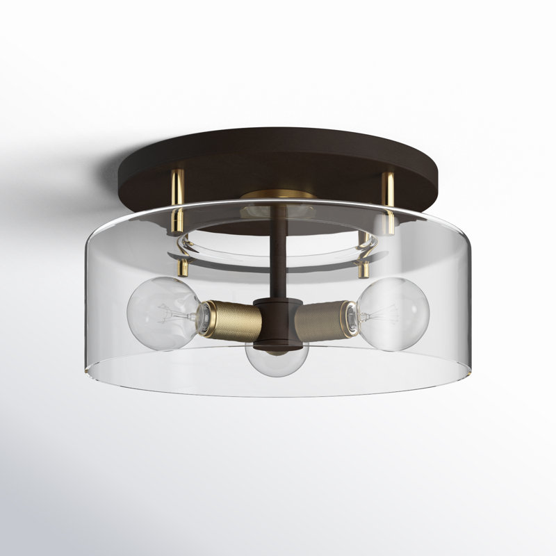3 - Light Semi Flush Mount, Bronze/Brass