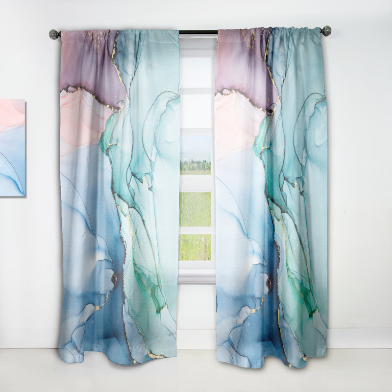 Vert et bleu Tender liquide Art IV - rideau en velours moderne - obscurcissant - 1 panneau