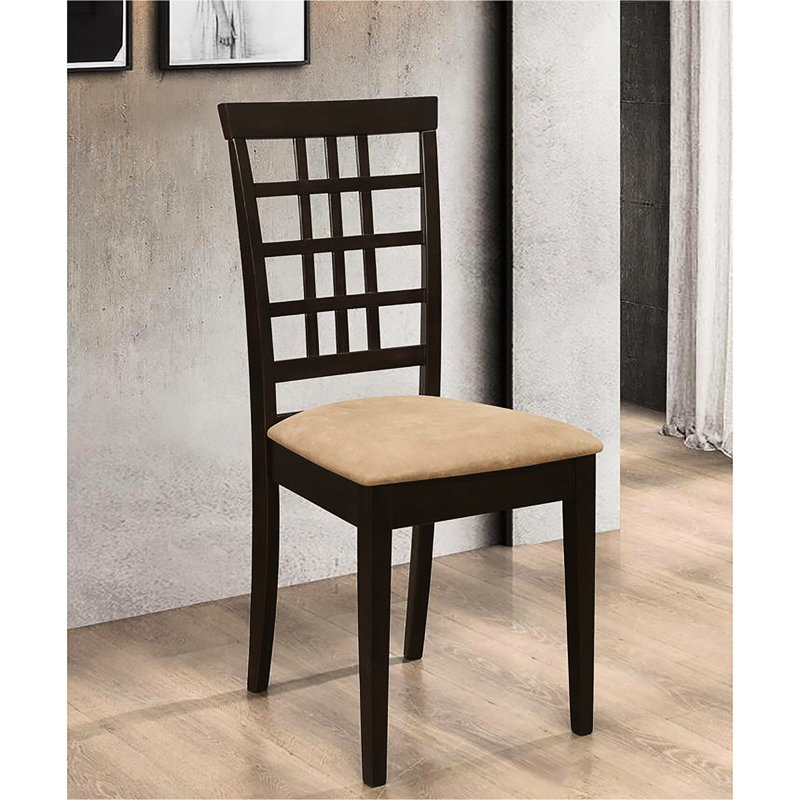 2 chaises de salle à manger cappuccino avec tissus beiges - dossier géométrique, housses souples