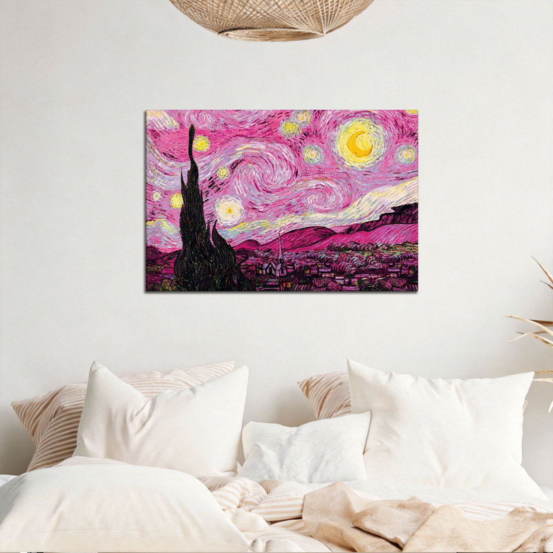 «Vibrant Pink Starry Night», impression sur toile tendue, 36*24 inch (90*60*2cm)