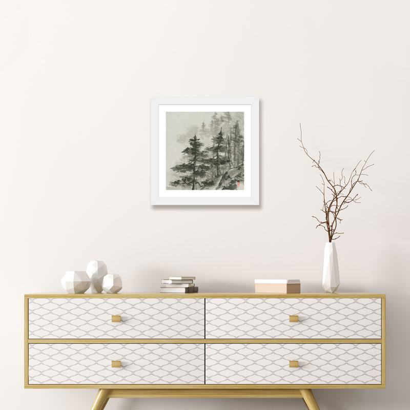 «Sumi Treetops» par Chris Paschke - reproduction d'art, H 16 po x l 16 po x p 1 po, Papier encadré blanc