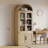 71.6" Arched Bookcase with Glass & Rattan Doors, 6-Tier Modern Farmhouse Storage Cabinet