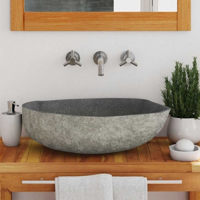 Lavabo vasque en pierre naturelle ovale 17,7 à 20,9 po x 13,4 à 16,1 po Basin River Stone