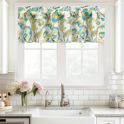 Floral Leaves Lined Thermal Insulated Window Curtain Valance Linen Textured Blackout Valance
